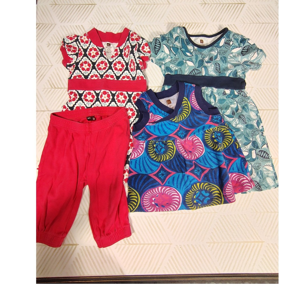 Tea Collection Girls Dress and Leggings Bundle Set 4pc Size XS 2-3 Floral Bird